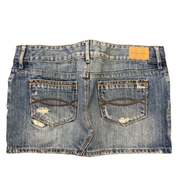 Vintage Y2K Abercrombie Womens Distressed Denim Mini Skirt Size 16 Blue - Picture 2 of 3